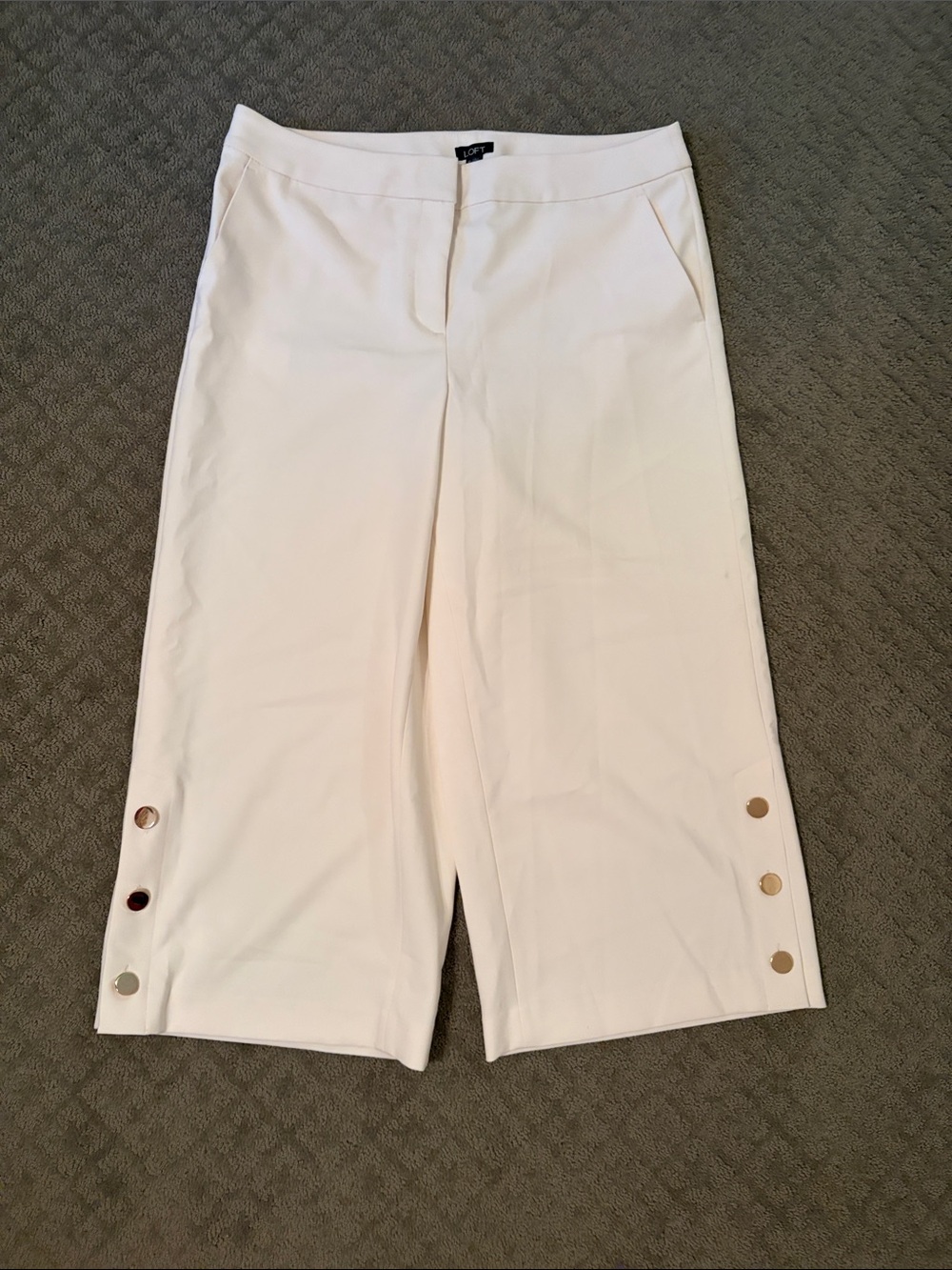 LOFT Ivory Wide-Leg Crop Trousers with Gold Button Accents 12